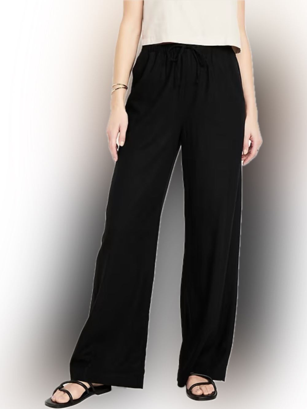 Old Navy Pants Women L Black Wide Leg Drawstring High Rise